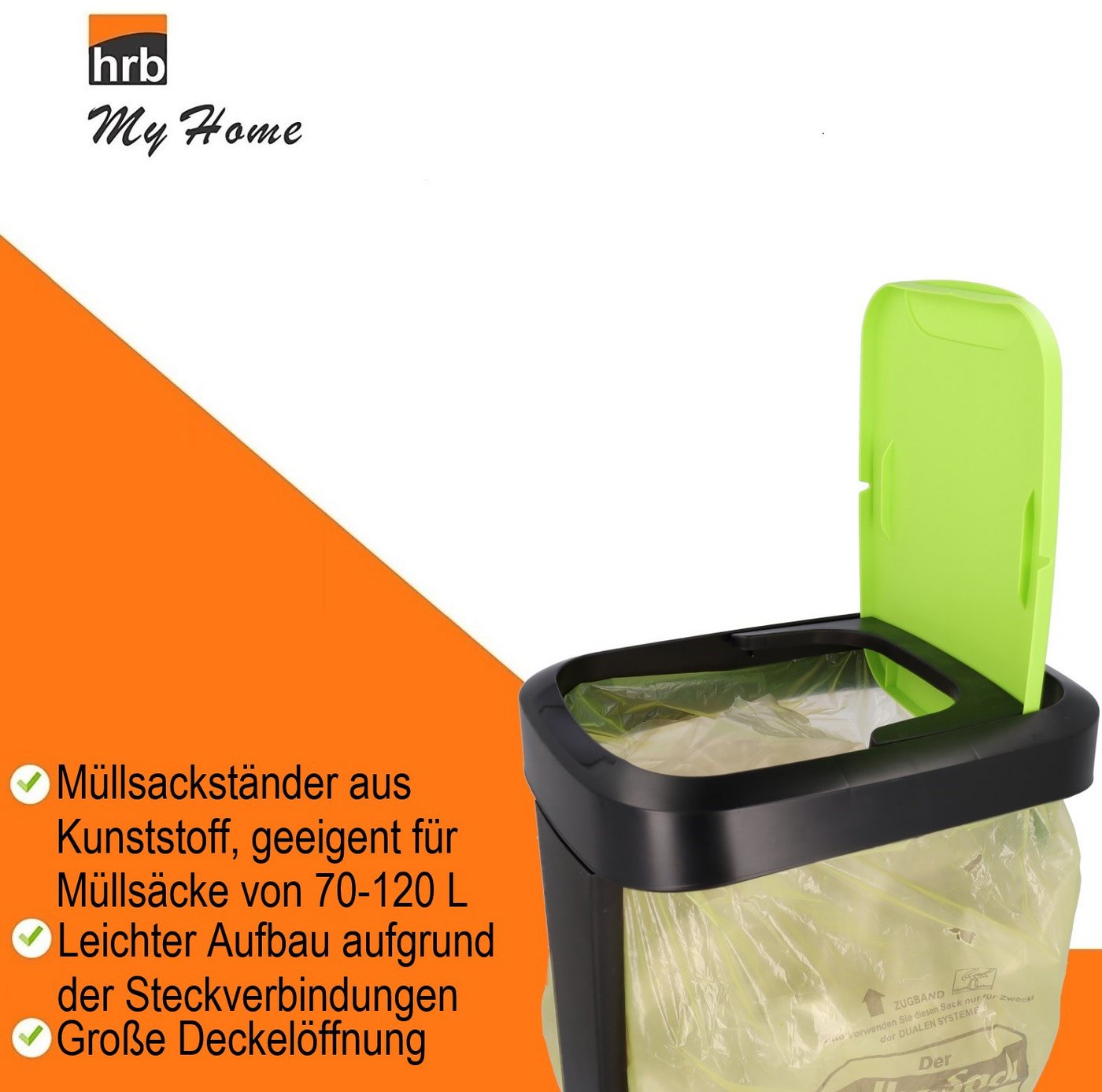 hrb Müllsackständer Gelber Sack Ständer Schwingdeckel, Mülleimer Küche Beutel 70-120L, mit Schwingdeckel, für Müllbeutel von 70-120 L geeigent – Bild 5 von 5