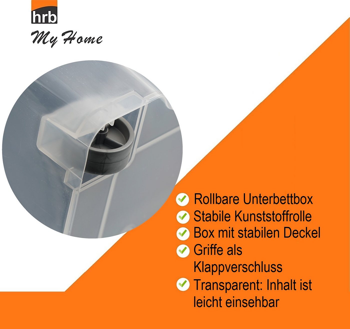 hrb Unterbettkommode transparente Aufbewahrungsbox Rollbar Unterbettbox mit Deckel Click (1 St) – Bild 3 von 4