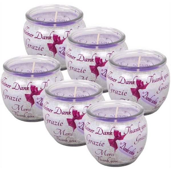HS Candle Duftkerze (6-tlg), Kerze im Glas, Spruch-Kerze 6er Pack mit ca. 22 Std. Brenndauer