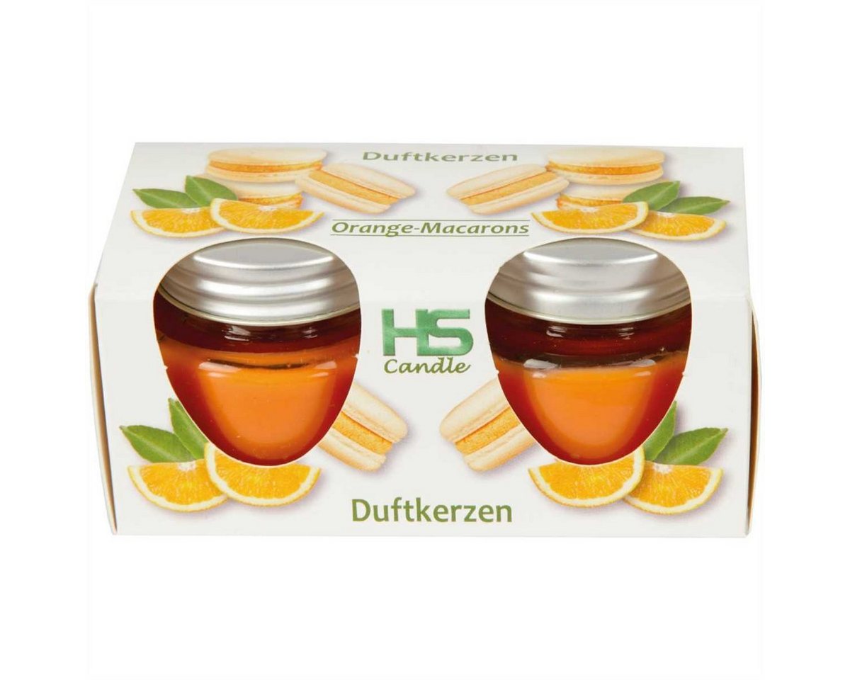 HS Candle Duftkerze mit Deckel, besondere Duftwelten (2-tlg), Macaron Orange, fruchtig, Ø5xH5 cm, bis zu 7h Brenndauer je Kerze – Bild 3 von 3