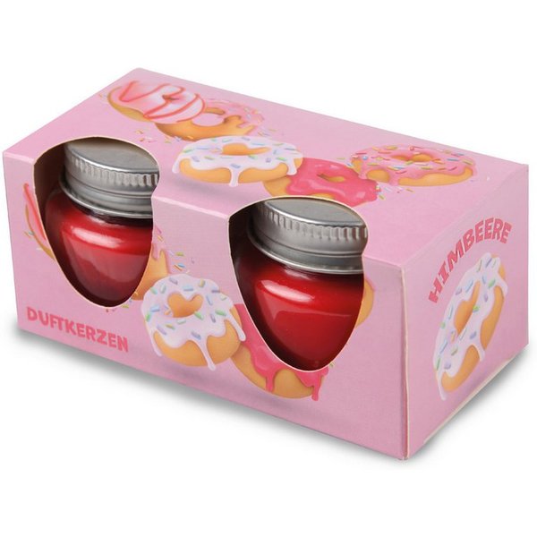 HS Candle Duftkerze mit Deckel, besondere Duftwelten (2-tlg), Donut Himbeere, süß & beerig, Ø5xH5 cm, bis zu 7h Brenndauer je Kerze