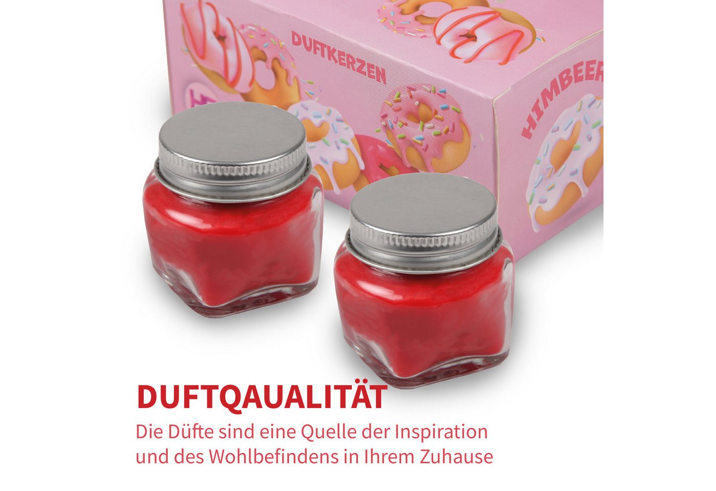 HS Candle Duftkerze mit Deckel, besondere Duftwelten (2-tlg), Donut Himbeere, süß & beerig, Ø5xH5 cm, bis zu 7h Brenndauer je Kerze – Bild 2 von 5