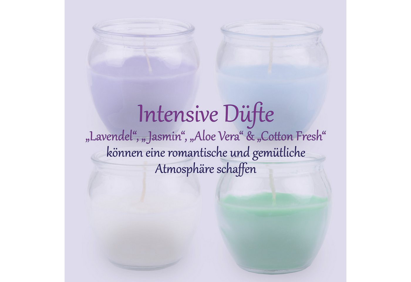 HS Candle Duftkerze Selection Duftmix im Glas (Set, 4-tlg), Floral Selection, Duftnote blumig, Ø6x6cm, 18h, für entspannte Momente – Bild 3 von 5