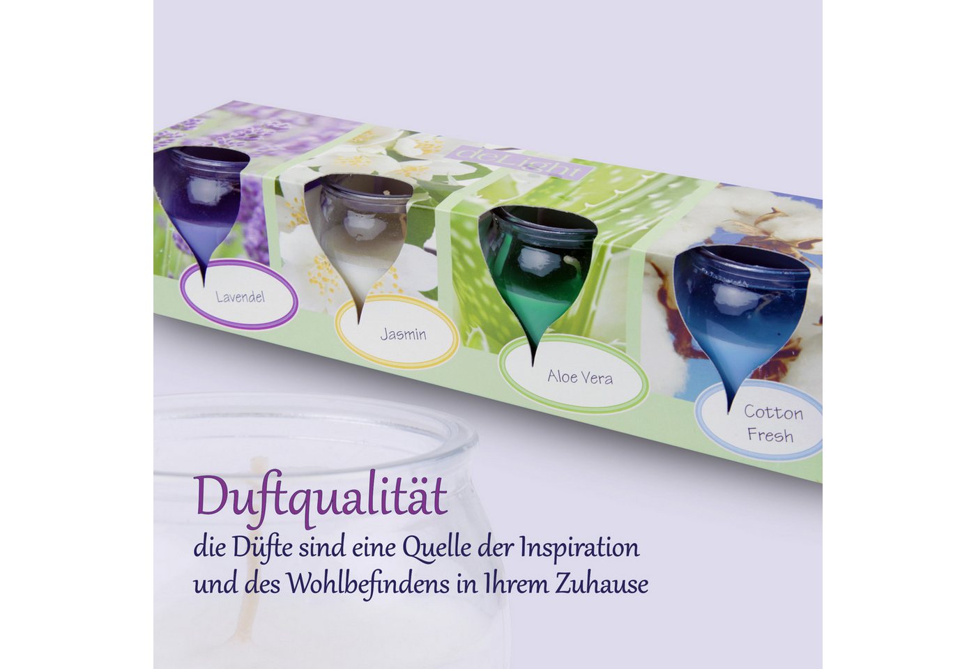 HS Candle Duftkerze Selection Duftmix im Glas (Set, 4-tlg), Floral Selection, Duftnote blumig, Ø6x6cm, 18h, für entspannte Momente – Bild 4 von 5