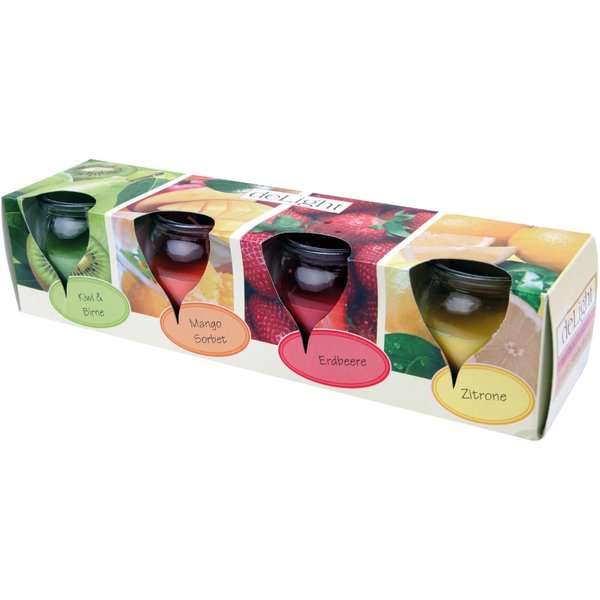 HS Candle Duftkerze Selection Duftmix im Glas (Set, 4-tlg), Fruit Selection, Duftnote fruchtig, Ø6x6cm, 18h, frisch & sommerlich
