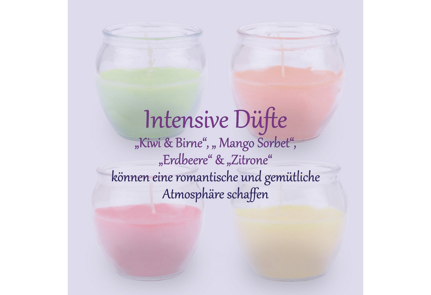 HS Candle Duftkerze Selection Duftmix im Glas (Set, 4-tlg), Fruit Selection, Duftnote fruchtig, Ø6x6cm, 18h, frisch & sommerlich – Bild 3 von 5