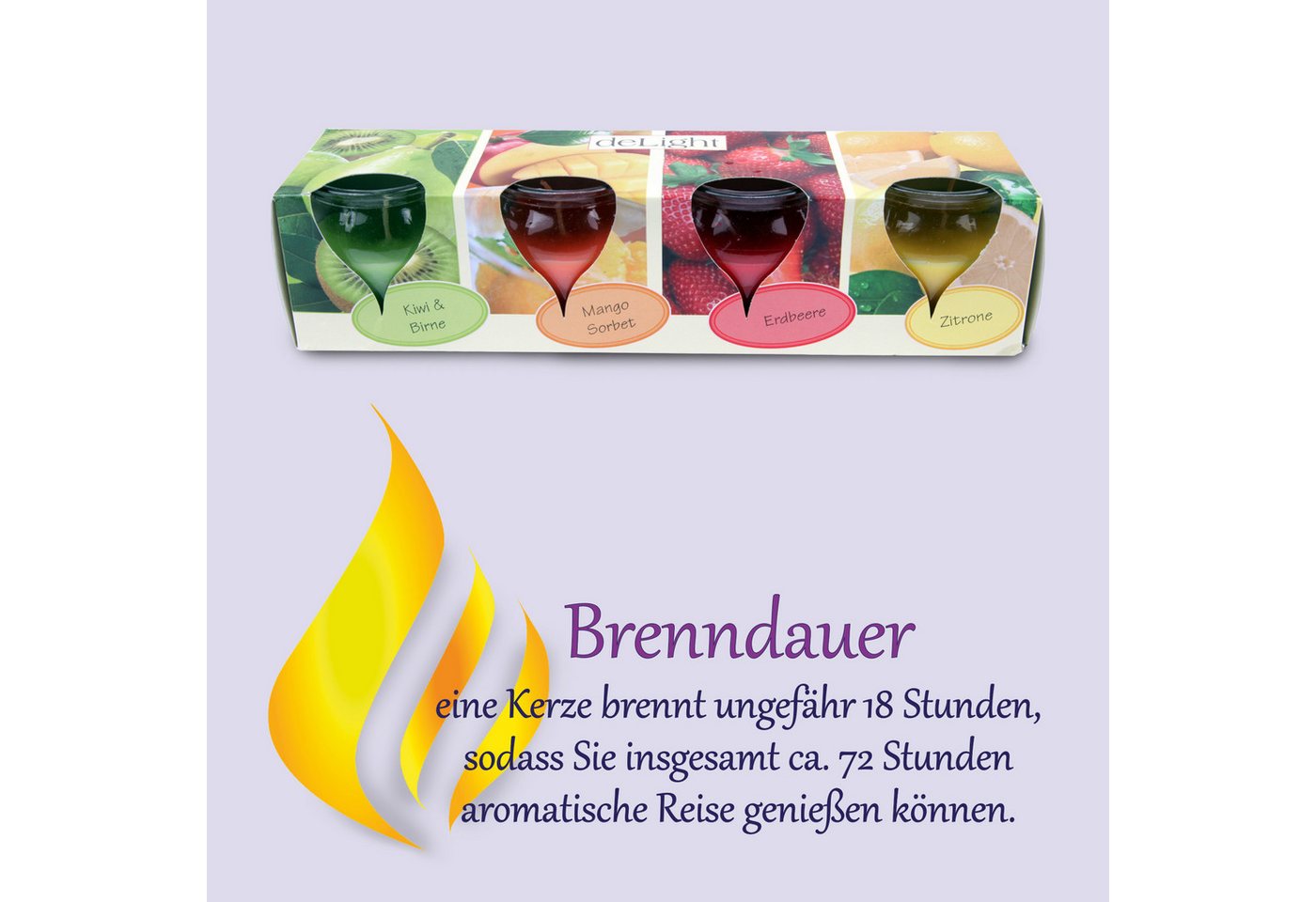 HS Candle Duftkerze Selection Duftmix im Glas (Set, 4-tlg), Fruit Selection, Duftnote fruchtig, Ø6x6cm, 18h, frisch & sommerlich – Bild 5 von 5