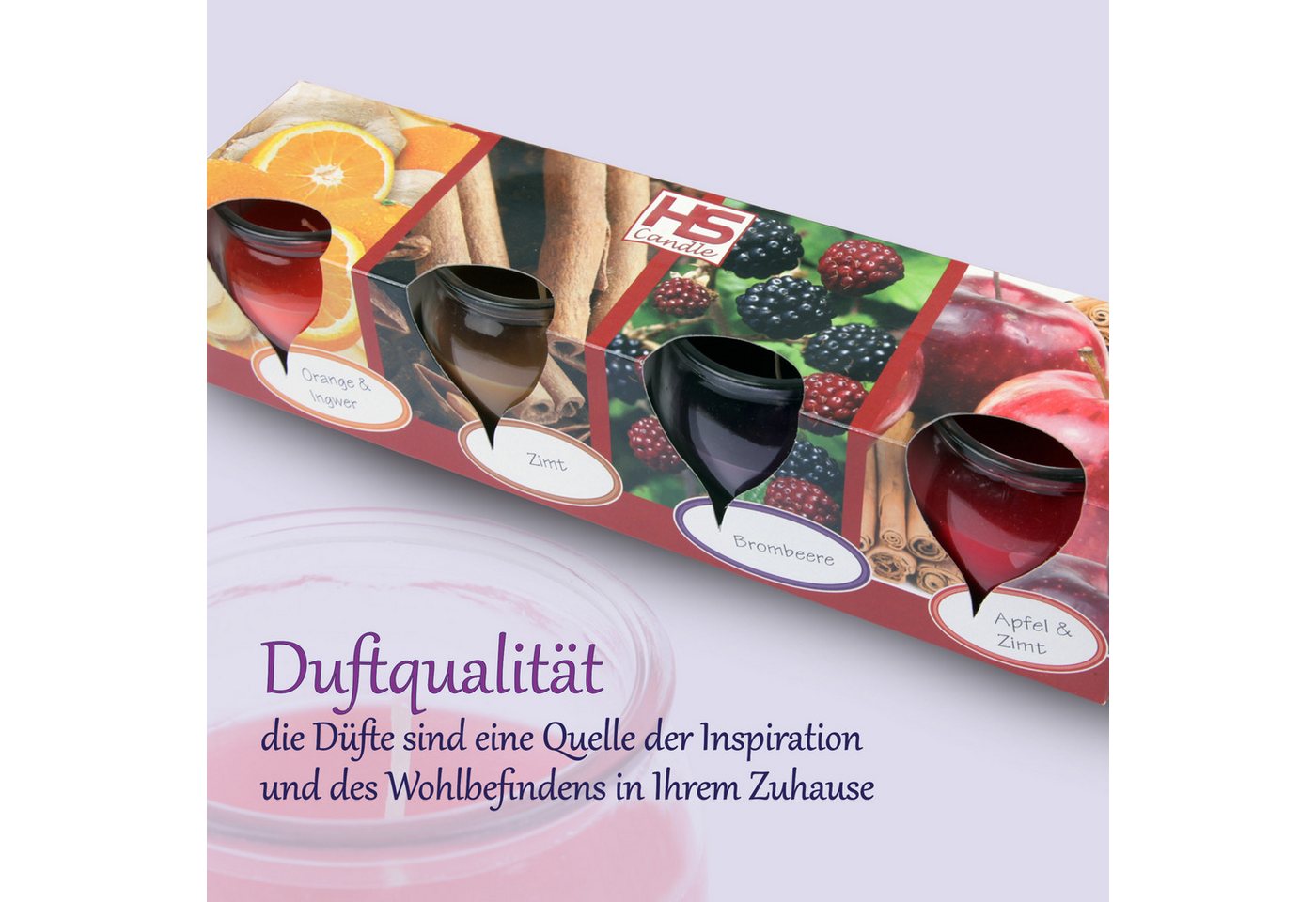 HS Candle Duftkerze Selection Duftmix im Glas (Set, 4-tlg), Winter Spice, Duftnote winterlich süß, Ø6x6cm, 18h, ideal für Advent – Bild 4 von 5