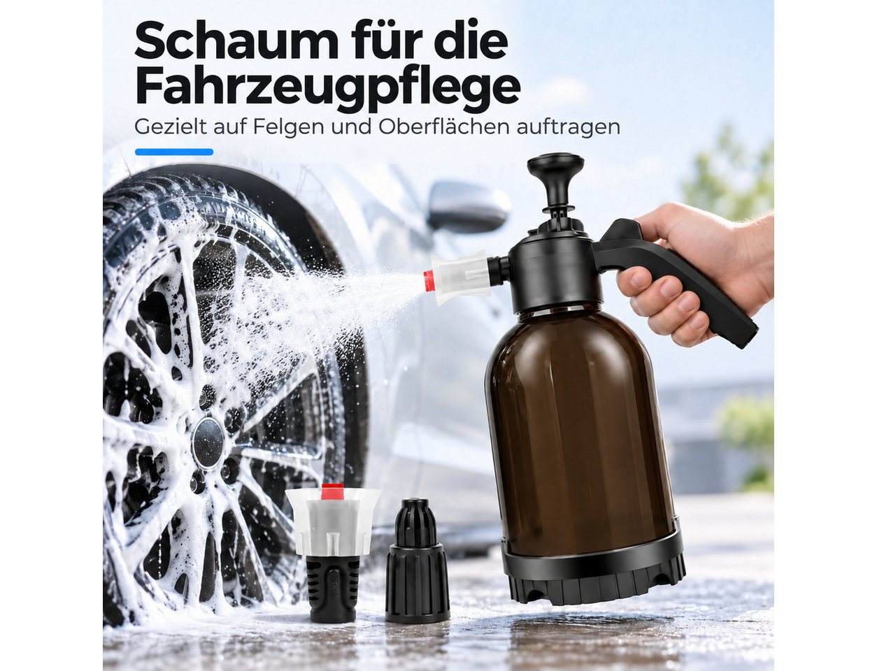 HS.SUPPLY Drucksprühgerät Schaumsprühgerät, Foam Sprayer, Schaumsprüher, Auto Detailing, Mit Überdruckventil, Füllstandsanzeige & verstellbarer Düse, Vorwäsche – Bild 2 von 5