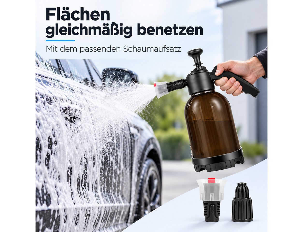HS.SUPPLY Drucksprühgerät Schaumsprühgerät, Foam Sprayer, Schaumsprüher, Auto Detailing, Mit Überdruckventil, Füllstandsanzeige & verstellbarer Düse, Vorwäsche – Bild 3 von 5