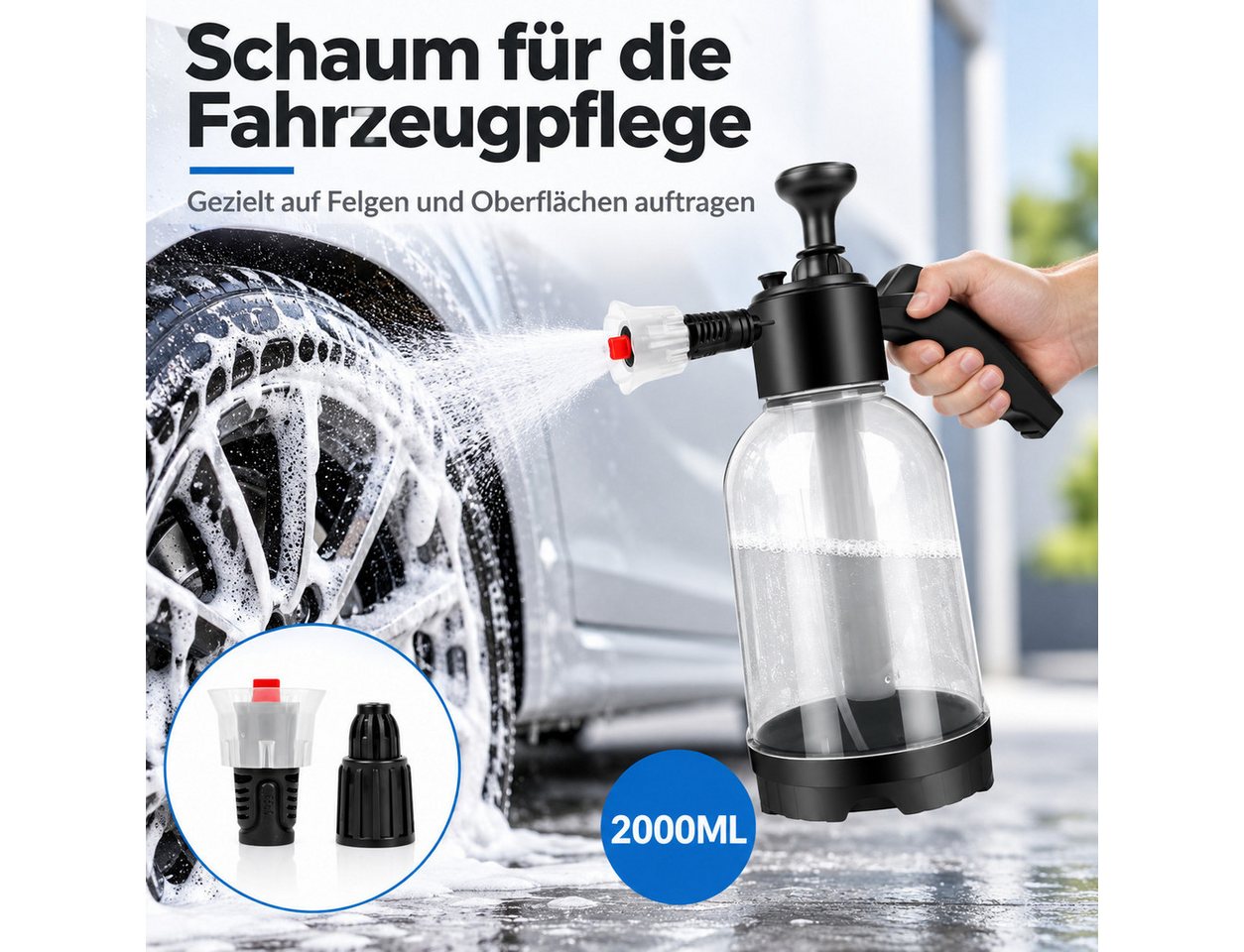 HS.SUPPLY Drucksprühgerät Schaumsprühgerät, Foam Sprayer, Schaumsprüher, Auto Detailing, Mit Überdruckventil, Füllstandsanzeige & verstellbarer Düse, Vorwäsche – Bild 2 von 5