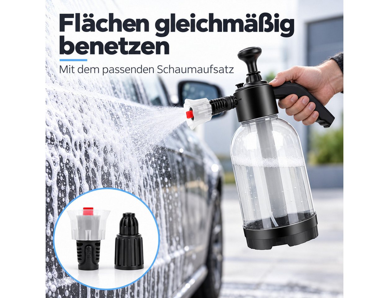 HS.SUPPLY Drucksprühgerät Schaumsprühgerät, Foam Sprayer, Schaumsprüher, Auto Detailing, Mit Überdruckventil, Füllstandsanzeige & verstellbarer Düse, Vorwäsche – Bild 3 von 5
