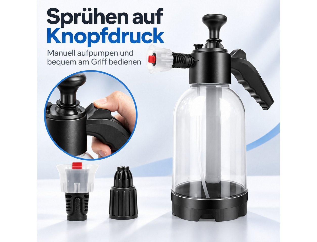HS.SUPPLY Drucksprühgerät Schaumsprühgerät, Foam Sprayer, Schaumsprüher, Auto Detailing, Mit Überdruckventil, Füllstandsanzeige & verstellbarer Düse, Vorwäsche – Bild 4 von 5