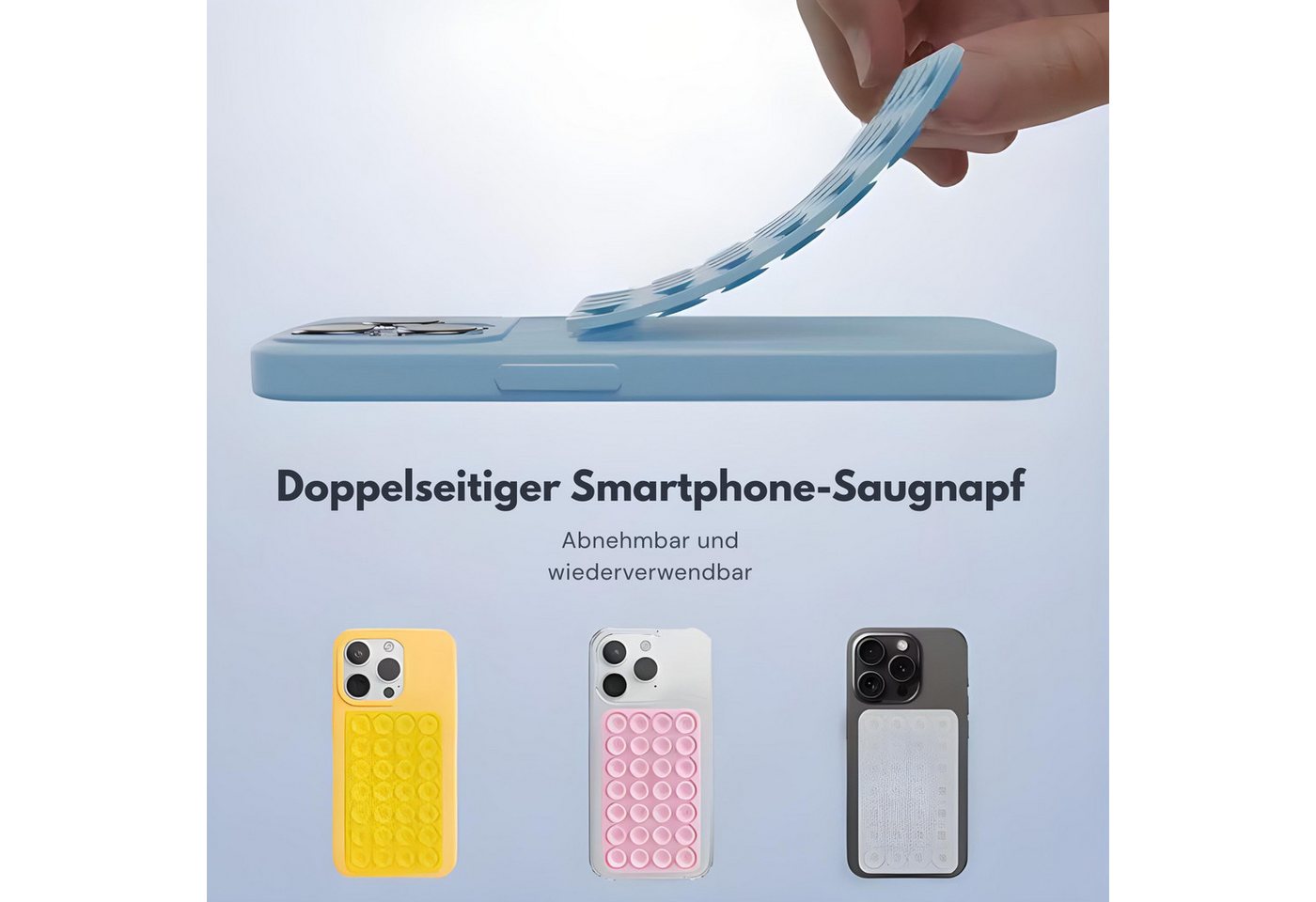 HS.SUPPLY Handy-Halterung Doppelseitiger Silikon-Handyhalter mit Saugnäpfen für iPhone & Android – Bild 4 von 4