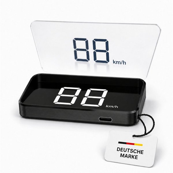 HS.SUPPLY Head Up Display GPS HUD Tacho Auto Geschwindigkeitsanzeige Head-Up Display USB-C, Komplett-Set, 5-teiliges Set, Lichtsensor, Automatisches Ein- & Auss