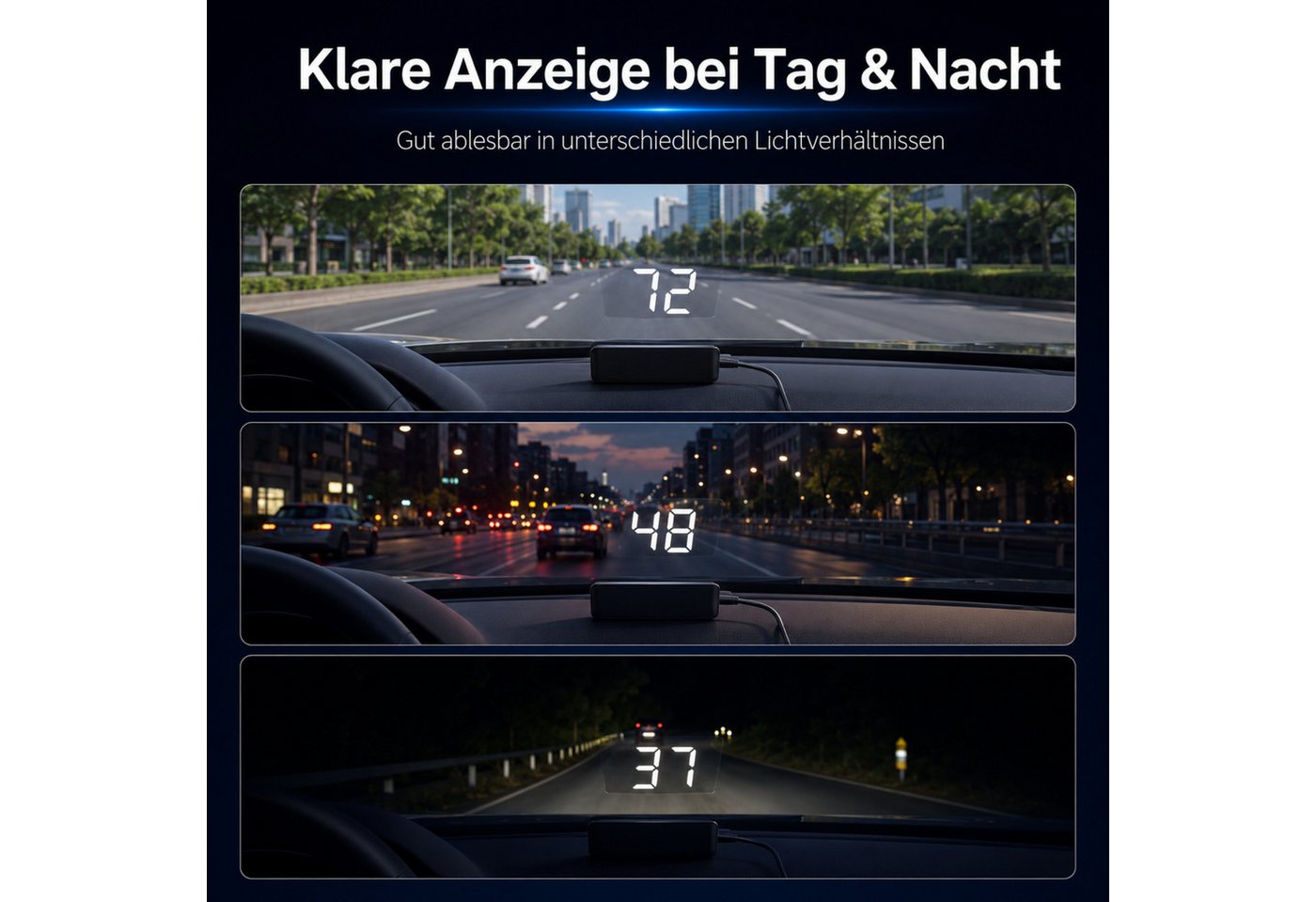 HS.SUPPLY Head Up Display GPS HUD Tacho Auto Geschwindigkeitsanzeige Head-Up Display USB-C, Komplett-Set, 5-teiliges Set, Lichtsensor, Automatisches Ein- & Auss – Bild 2 von 5