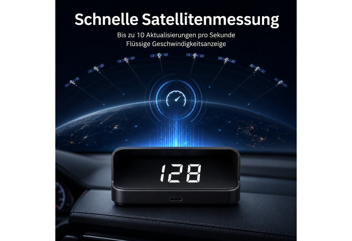HS.SUPPLY Head Up Display GPS HUD Tacho Auto Geschwindigkeitsanzeige Head-Up Display USB-C, Komplett-Set, 5-teiliges Set, Lichtsensor, Automatisches Ein- & Auss – Bild 3 von 5
