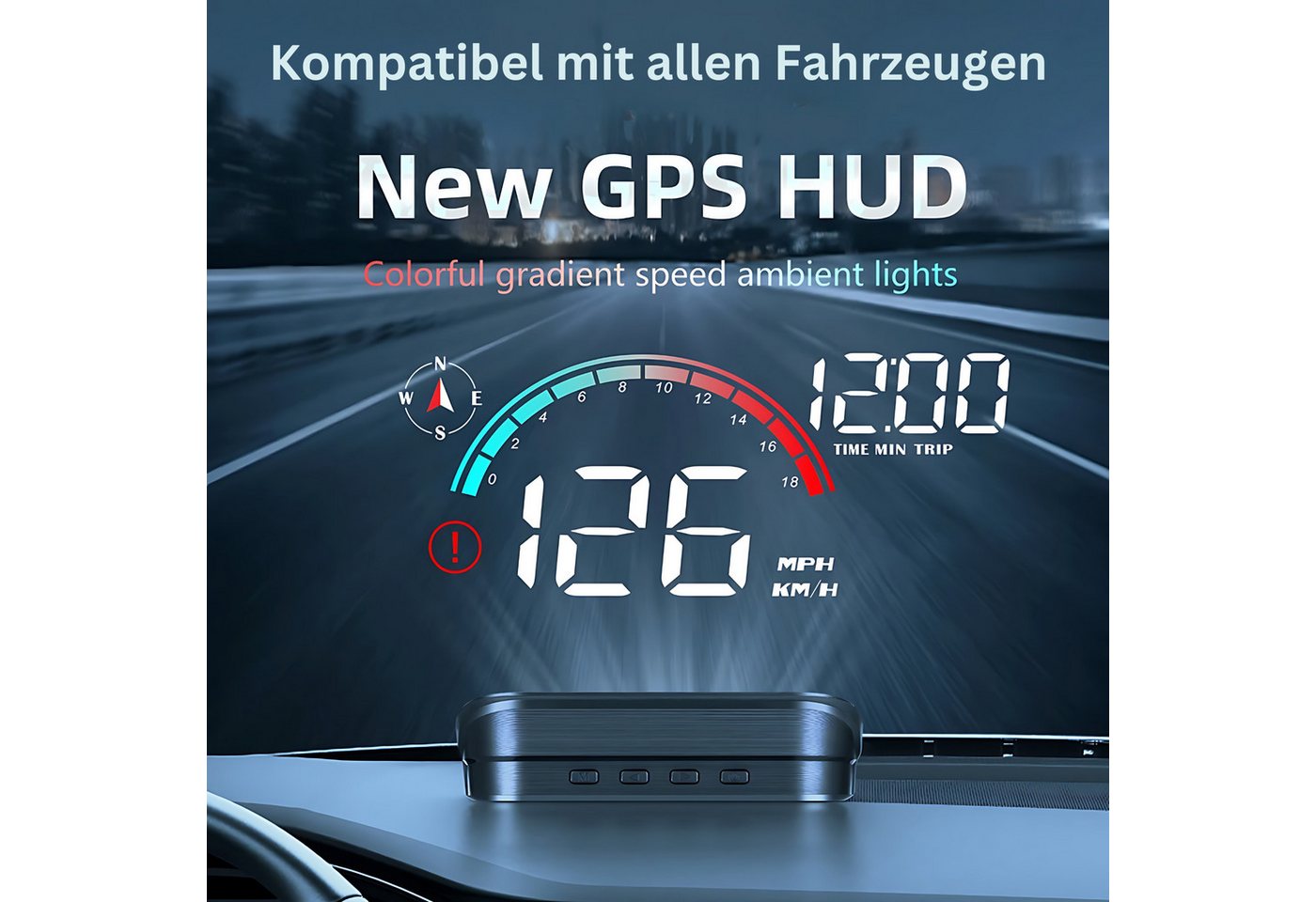 HS.SUPPLY Head Up Display HeadUp Display - Universal Nachrüstsatz Kabellose Datenübertragung, 3,50 " Display, Geschwindigkeit und Drehzahlmesser, Automatische H – Bild 2 von 5