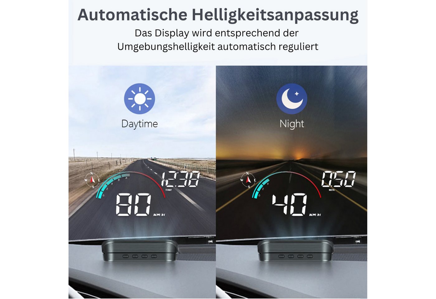 HS.SUPPLY Head Up Display HeadUp Display - Universal Nachrüstsatz Kabellose Datenübertragung, 3,50 " Display, Geschwindigkeit und Drehzahlmesser, Automatische H – Bild 5 von 5