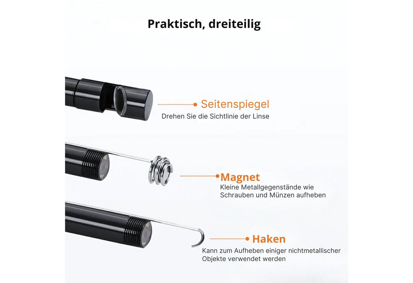 HS.SUPPLY KFZ Endoskopkamera, Handy Endoskop Kamera, KFZ Endoskop Inspektionskamera (wasserdicht, integrierte Beleuchtung, Mit integriertem Magnet) – Bild 2 von 5