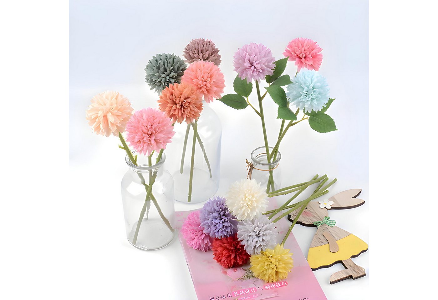 Kunstblumenstrauß Blumenstrauß, Kunstrosen, Hortensien, Kunstblumen Bündel Hortensien, HS.SUPPLY, Hortensienstrauß täuschend echt, Blumenbündel, Höhe 29cm – Bild 5 von 5
