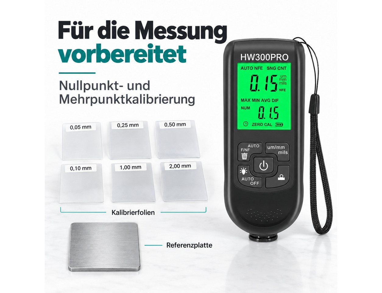 HS.SUPPLY Lackschichtenmessgerät Lackdickenmesser, digitales Beschichtungsdickenmessgerät, Lackmessgerät für lackierte & nicht lackierte Metalloberflächen – Bild 5 von 5