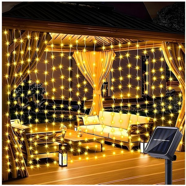 HS.SUPPLY LED-Lichtervorhang Solar Lichterkette, Solar Licht Garten – 8 Modi, Solarbetriebener Lichtervorhang, Outdoor & Indoor
