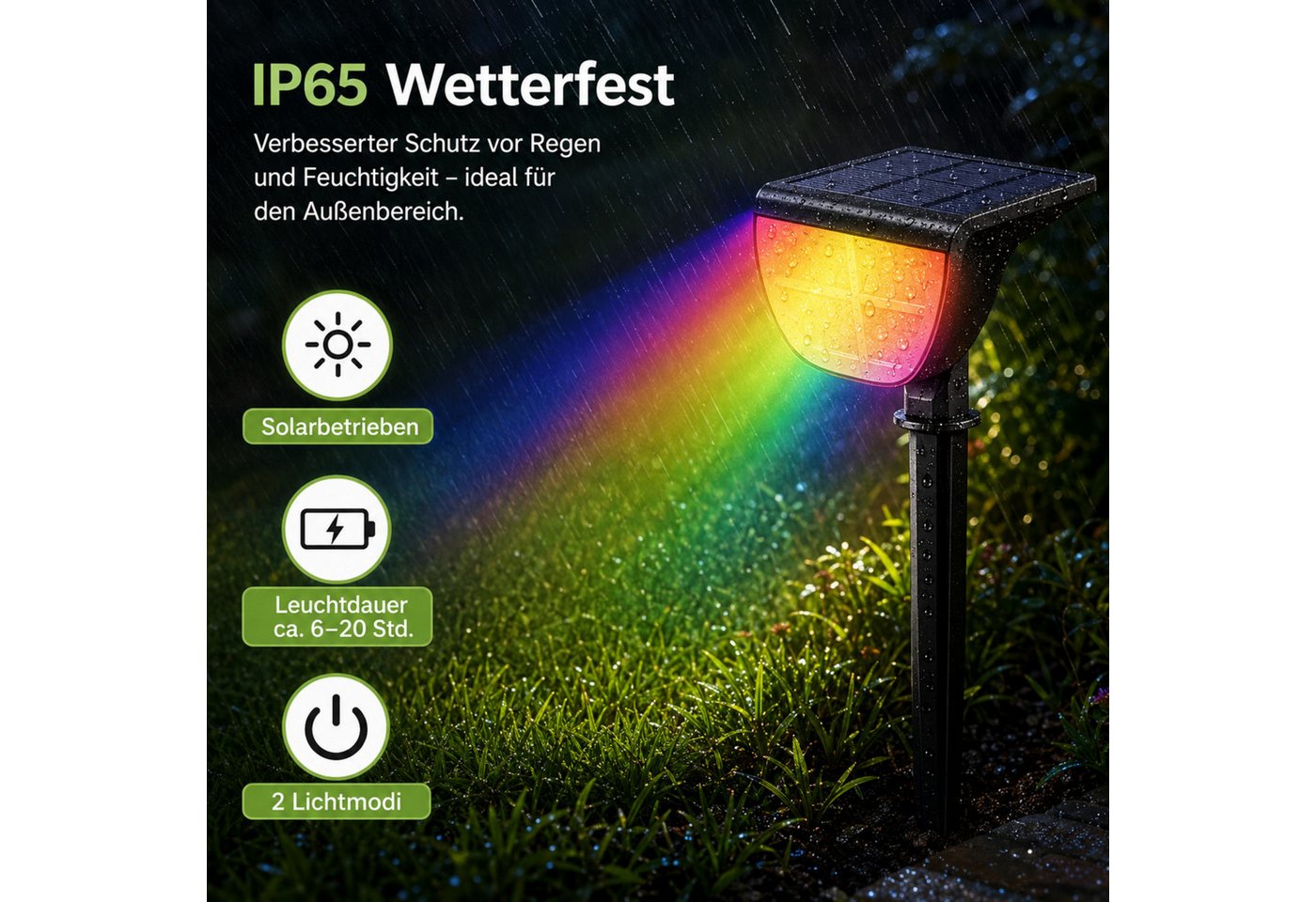 HS.SUPPLY LED Solarleuchte LED Solar Gartenleuchte IP65 mit Erdspieß & Wandhalterung, warmweiß, LED fest integriert, warmweiß, Tageslichtweiß, RGB, Solarbetrieb – Bild 2 von 5