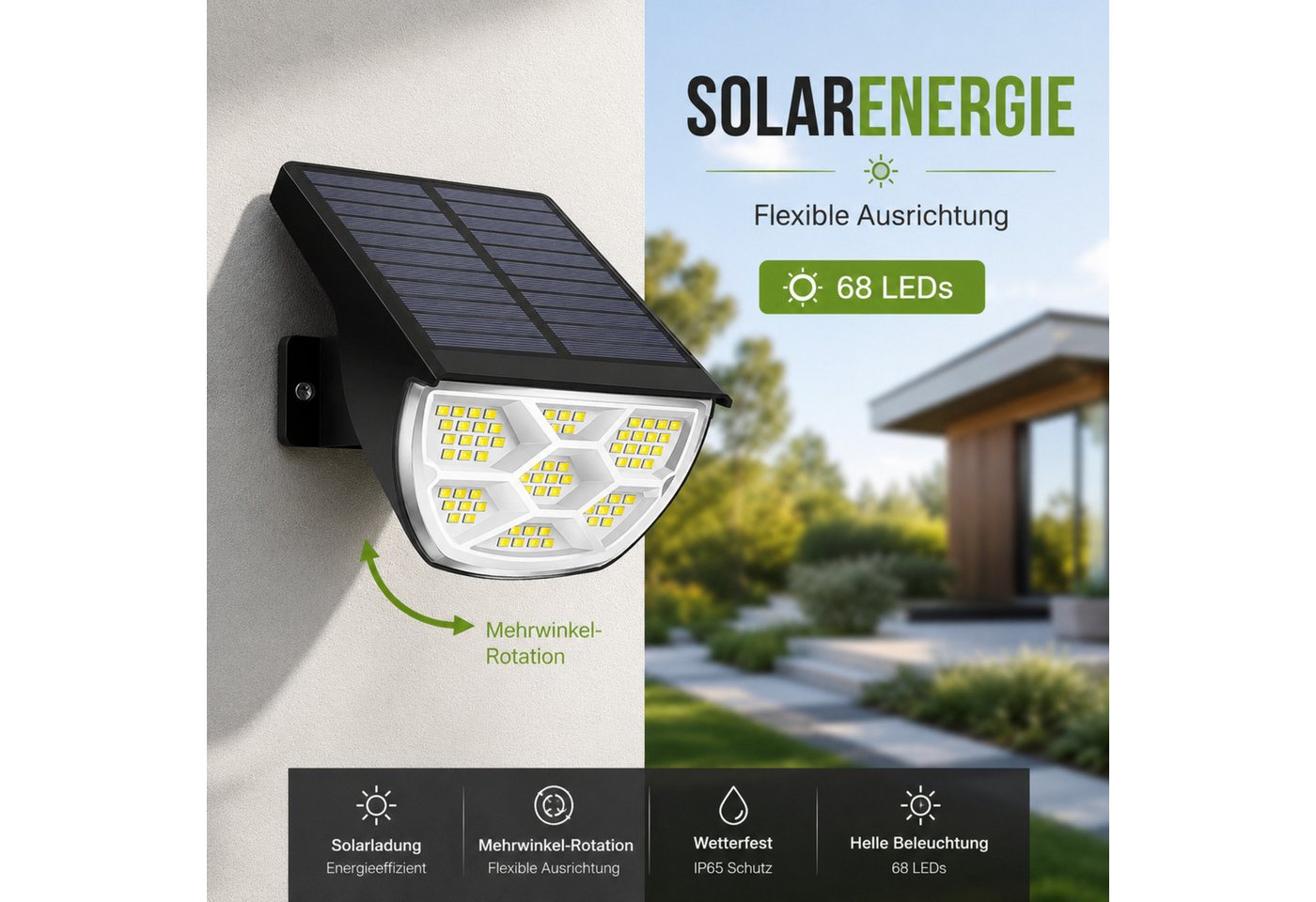 HS.SUPPLY LED Solarleuchte LED Solar Gartenleuchte IP65 mit Erdspieß & Wandhalterung, warmweiß, LED fest integriert, warmweiß, Tageslichtweiß, RGB, Solarbetrieb – Bild 4 von 5