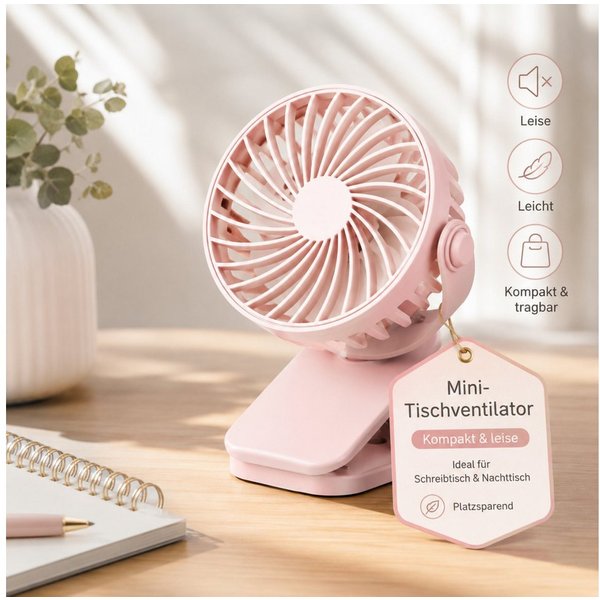HS.SUPPLY Tischventilator Clip- und Tischfunktion, 3 Geschwindigkeitsstufen, 720° verstellbar, 2-in-1 Clip- & Tischfunktion, 3 Windstufen, 720° manuell verstell