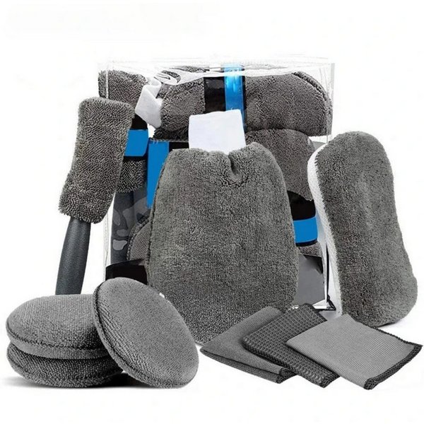 HS.SUPPLY Waschhandschuh Autopflege Set, Auto Waschset, Detailing Set für die Fahrzeugpflege, (Komplett Set), 9 teiliges Fahrzeugpflege-Set, Start in die Fahrze