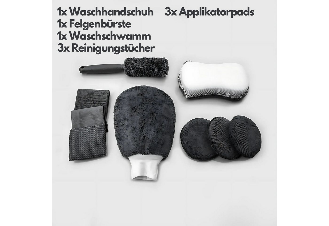 HS.SUPPLY Waschhandschuh Autopflege Set, Auto Waschset, Detailing Set für die Fahrzeugpflege, (Komplett Set), 9 teiliges Fahrzeugpflege-Set, Start in die Fahrze – Bild 4 von 4