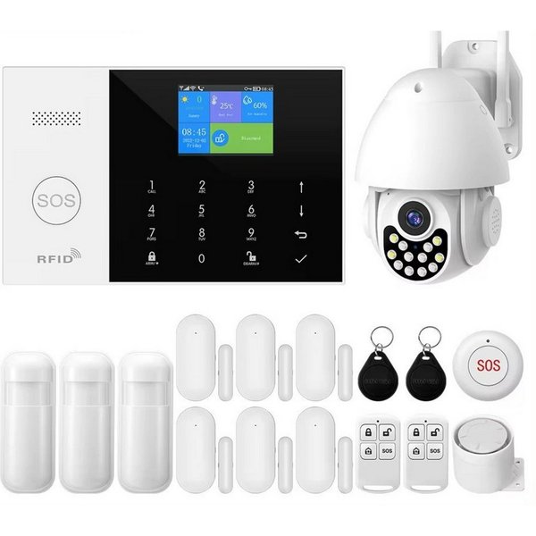 HS.SUPPLY WLAN Alarmanlage Set mit App, Bewegungsmelder & Türsensor Alarmanlage (Smart Alarmanlage mit App, 100 dB Sirene und 24h Akku-Backup)