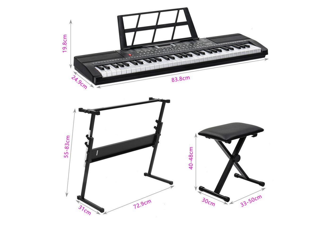 HT Digitalpiano Keyboard Piano 61 Tasten, Digital Piano mit Keyboardständer, 3 Lernmodi für Anfänger – Bild 5 von 5