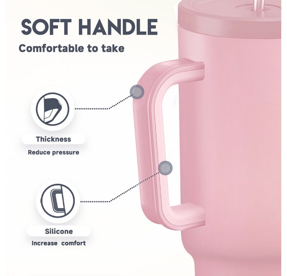 HT Thermobecher Trinkflasche mit Strohhalm 1.2L, Kühlt 11 Stunden - 34 Stunden Eisgekühlt - Kaffeebecher To Go – Bild 2 von 5