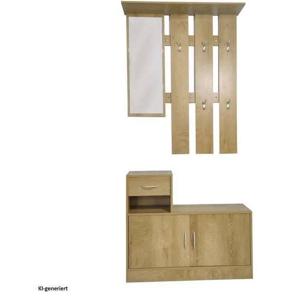HTI-Line Garderoben-Set Garderobe Thekla, (Set, 1x Garderobenpaneel und 1x Schuhschrank, ohne Dekoration), Garderobenpaneel mit Spiegel, Hutablage und 5 Haken