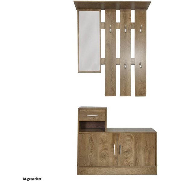 HTI-Line Garderoben-Set Garderobe Thekla, (Set, 1x Garderobenpaneel und 1x Schuhschrank, ohne Dekoration), Garderobenpaneel mit Spiegel, Hutablage und 5 Haken