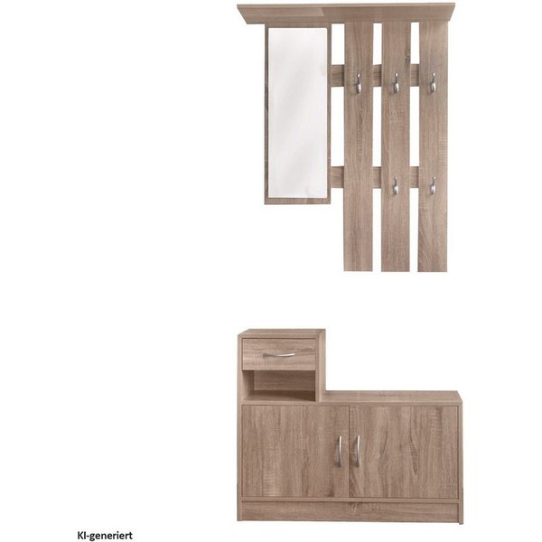 HTI-Line Garderoben-Set Garderobe Thekla, (Set, 2-St., 1x Garderobenpaneel und 1x Schuhschrank, ohne Dekoration), Garderobenpaneel mit Spiegel, Hutablage und 5 