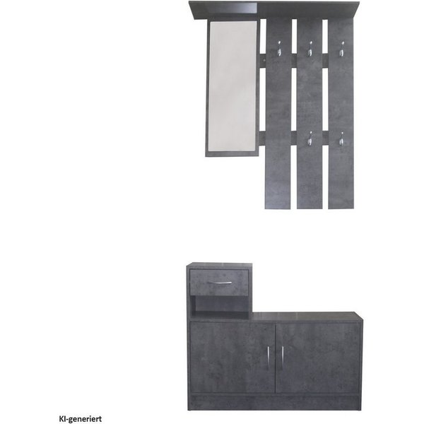 HTI-Line Garderoben-Set Garderobe Thekla, (Set, 2-St., 1x Garderobenpaneel und 1x Schuhschrank, ohne Dekoration), Garderobenpaneel mit Spiegel, Hutablage und 5 