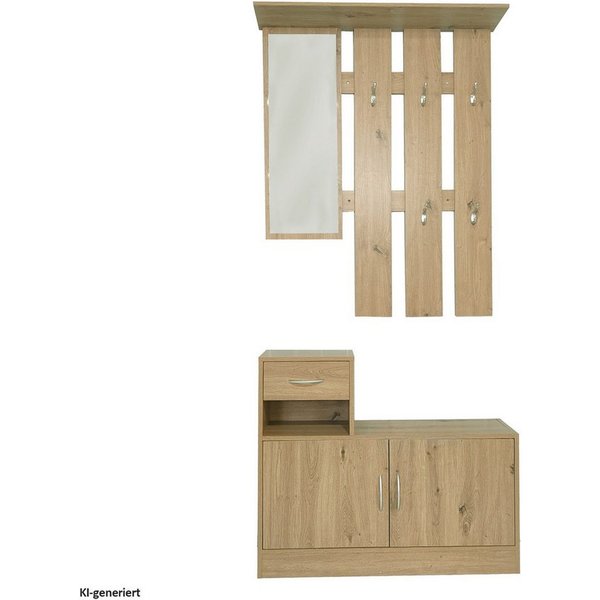 HTI-Line Garderoben-Set Garderobe Thekla, (Set, 1x Garderobenpaneel und 1x Schuhschrank, ohne Dekoration), Garderobenpaneel mit Spiegel, Hutablage und 5 Haken