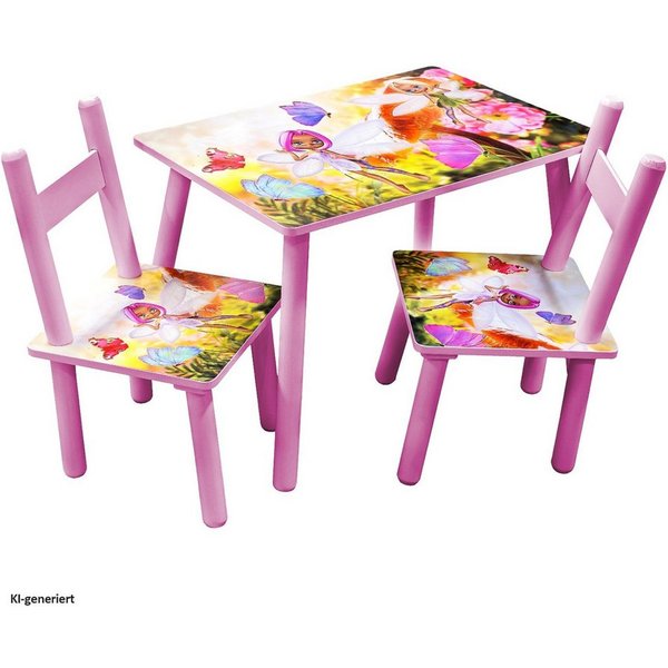 HTI-Line Kindersitzgruppe Kindertischgruppe Blumenfee, (Set, 3-tlg., 1 Tisch, 2 Stühle), Kindertisch Kinderstuhl Kindermöbel