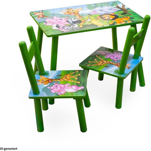 HTI-Line Kindersitzgruppe Kindertischgruppe Dschungel, (Set, 3-tlg., 1 Tisch, 2 Stühle), Kindertisch Kinderstuhl Kindermöbel