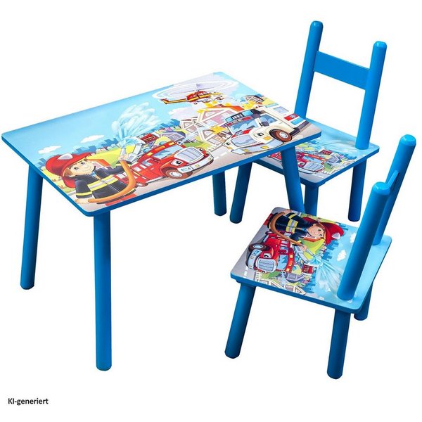HTI-Line Kindersitzgruppe Kindertischgruppe Feuerwehr, (Set, 3-tlg., 1 Tisch, 2 Stühle), Kindertisch Kinderstuhl Kindermöbel