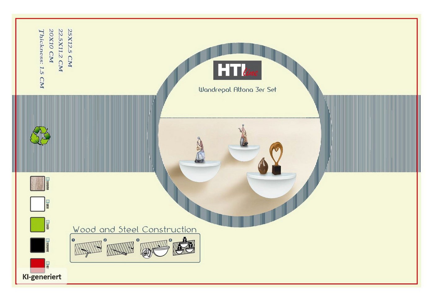 HTI-Line Wandregal Wandregal Altona 943 3er-Set, Set 3-tlg., Wandkonsole halbrund – Bild 2 von 2