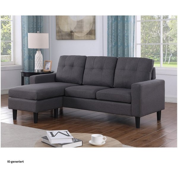 HTI-Living 3-Sitzer Polstercouch mit variabler Ottomane Reva Grau, Stück 1 Teile, Dreisitzer mit Hocker Ecksofa
