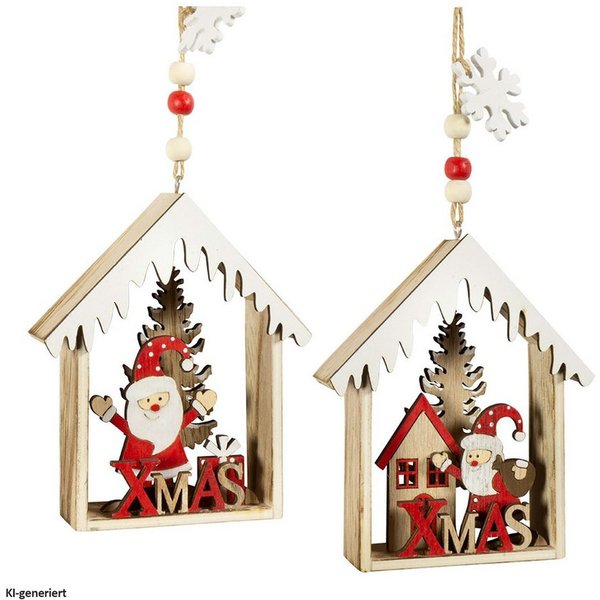 HTI-Living Christbaumschmuck Baumschmuck Häuschen bunt, 2er Set Holz (2-tlg), Weihnachtsschmuck Christbaumschmuck