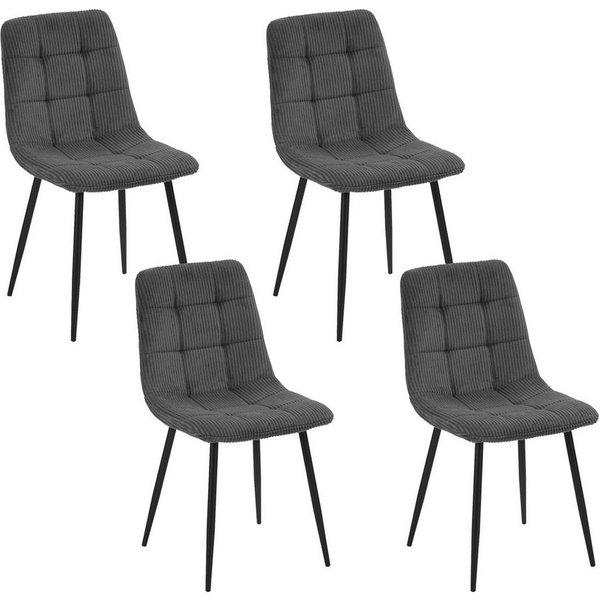 HTI-Living Esszimmerstuhl Esszimmerstuhl Mesa Cordstoff Grau (Set, 4 St), Polsterstuhl mit schwarzen Metallbeinen
