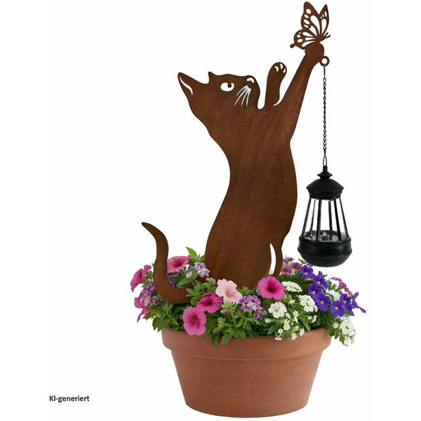 HTI-Living Gartenfigur Gartenstecker Katze Metall Rostoptik mit Lampe dekorative Gartendeko, (1 Stück, 1 Gartenstecker ohne Dekoration)