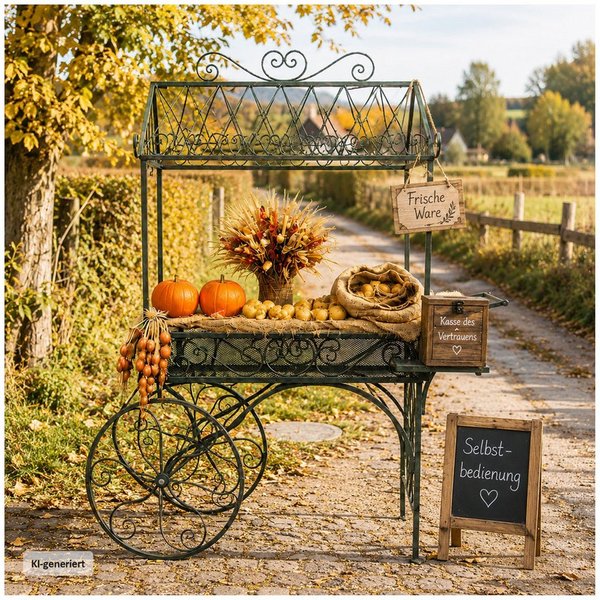 HTI-Living Gartenfigur Marktwagen Verena, (1 Stück, 1 Wagen ohne Dekoration), Metallwagen auf Rädern