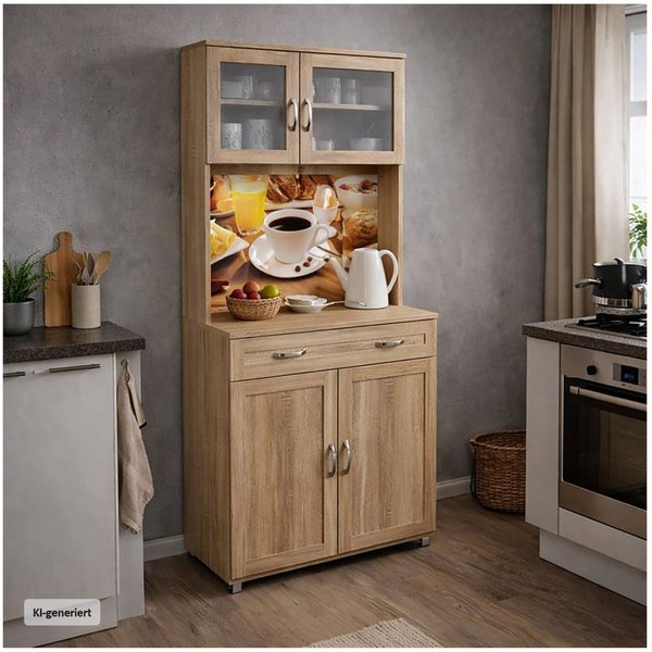 HTI-Living Hochschrank Küchenbuffet mit Glasteil Sonoma Blanca Bistro (Stück, 1-St., 1 Schrank) Küchenschrank Hochschrank
